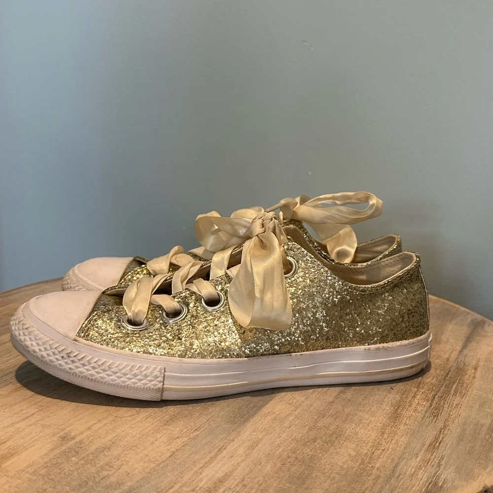 Converse AllStar Gold Glitter Ribbon Tie sneakers Juniors size 5